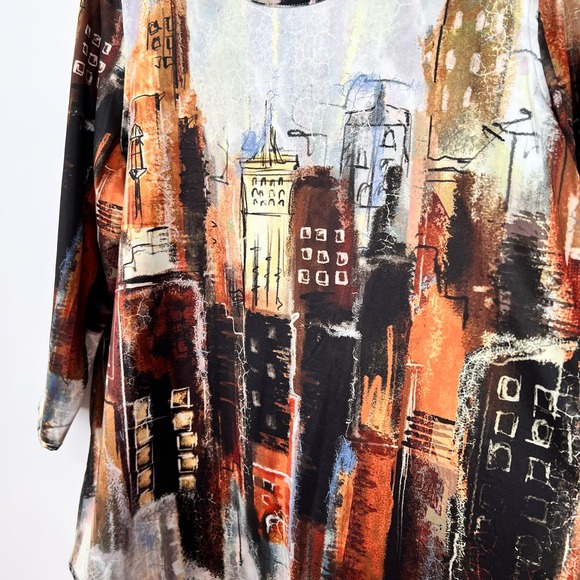 Ali Miles Sz Large City Skyline Wearable Art Abstract Blouse Shirt Top Brown - Picture 7 of 8
